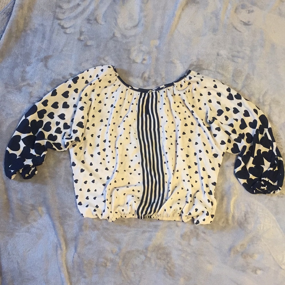 Alfani Macy's ivory heart blouson balloon sleeves chiffon blouse top XS